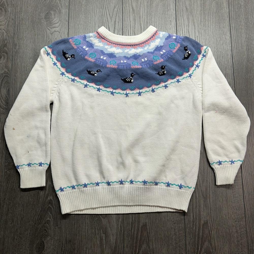 Vintage Northern Reflections Loon Fair Isle Cotton Sweater Womens Medium Cream